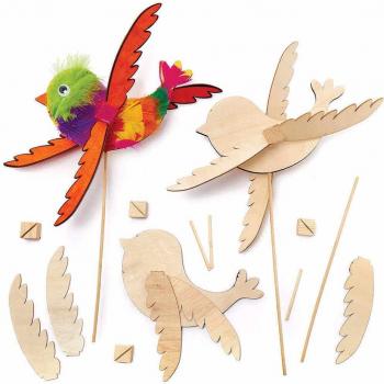 Set of 3 Wooden Bird Windmill Craft Kits