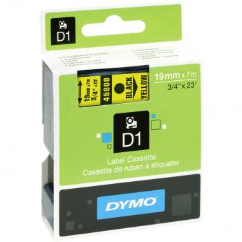 Dymo D1 45808 Self-Adhesive Labels Black on Yellow 19mm x 7m