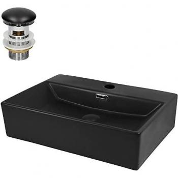Lavabo en Céramique Noir 510x360x130 mm Forme Rectangle Garniture de Vidage Noir