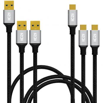 ICZI Cavo USB-C a USB 3.0 Nylon – 3 Unità, Per Nexus Honor 8/8 Pro, LG, OnePlus & Switch