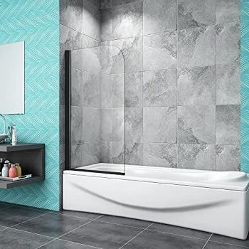 Acezable Black Matte Frameless 180 Degree Pivot Bath Shower Screen, 800 by 1400mm, 5mm Toughened Glass Panel