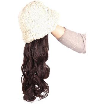 Gorro de invierno con peluca de lana para mujer