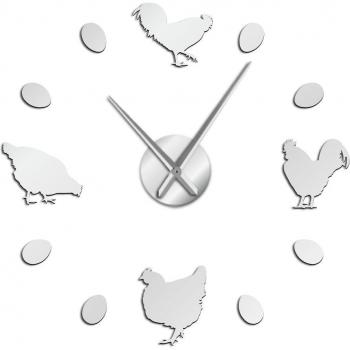 Large Silent Wall Clock with Farmhouse Decor and Mirror Stickers