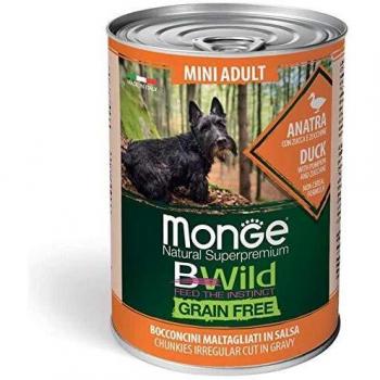 Monge Cane Umido BWILD Grain Free Adulto Mini BOCCONCINI con Anatra, Zucca E ZUCCHINE 12 X 400 GR