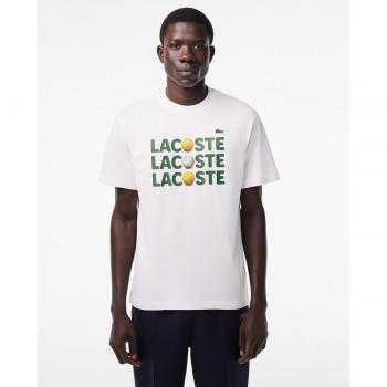 Lacoste Camiseta Blanca de Algodón Grueso y Diseño Deportivo