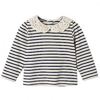 T-shirt bébé rayé marine à manches longues et col brodé