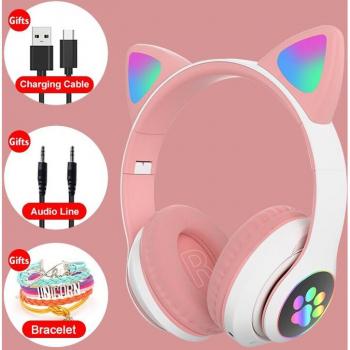 RGB Cat Ear Wireless Headphones with Bass and TF Card Support