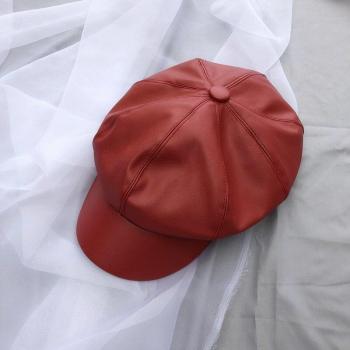 EAM Spring Summer Women's Solid Color Leather Beret Hat