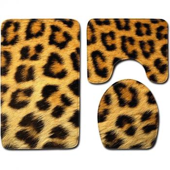 Ouneed 3pcs Non-slip Leopard Fish Scale Bath Mat and Toilet Cover