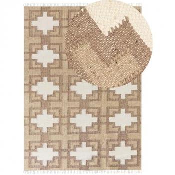 Jute-Baumwollteppich Beige 160 x 230 cm Rechteckig Handgewebt Boho mit Fransen