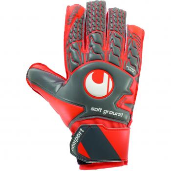 Uhlsport Erwachsene Torwarthandschuhe Aerored Soft Advanced – 8,5, dunkelgraue Variante mit Fluo‑Rot und Weiß