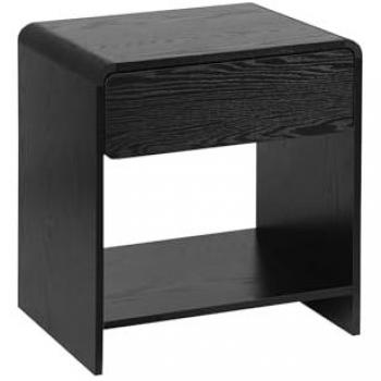 Table de chevet arrondie en bois noir avec 1 tiroir et 1 étagère