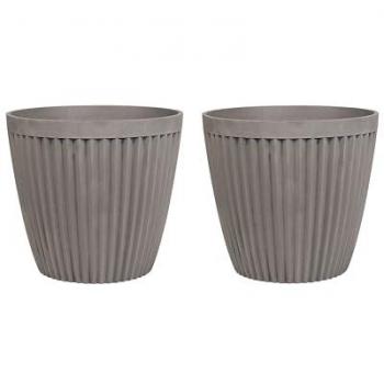 Poka Duo de Pots Taupe 36 cm avec Cache‑pot en Pierre rayé