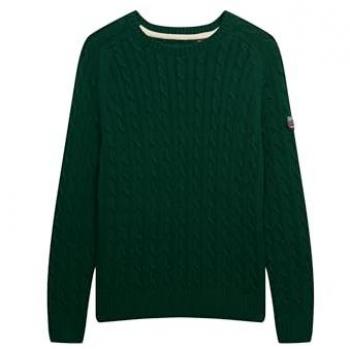Superdry Pull Femme Vert en Maille Torsadée Ample