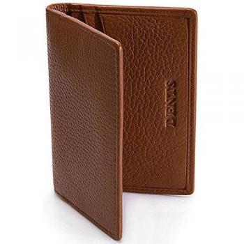 Personalized Cognac Pebble Leather Card Keeper (RFID Safe)