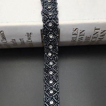 Cinta de encaje de algodón con strass