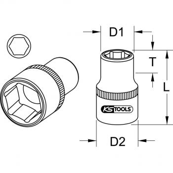 KS Tools Bussola esagonale in acciaio inox 14 mm