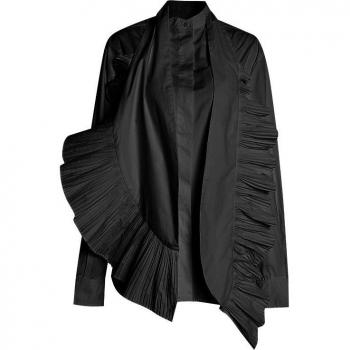 Blusa OL de Manga Larga con Cuello Alto y Detalles de Volantes para Mujer