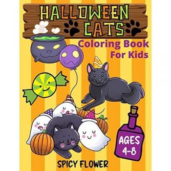 Halloween cute cats coloring book for kids ages 4-8: New easy to color collection of adorable Halloween cats coloring pages along with spooky items for toddlers and the whole family.