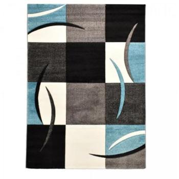 Tapis rectangulaire bleu 120x170 cm motif damier