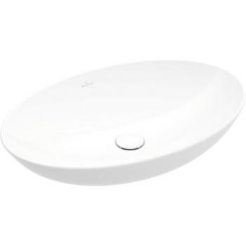 Loop & Friends Villeroy 4A4800RW Ovalwaschbecken – 62 × 42 cm, ohne Hahnlochbank, mit Überlauf, Stone White