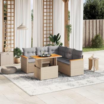 Beige Cushioned 6-Piece Garden Sofa Set in Poly Rattan