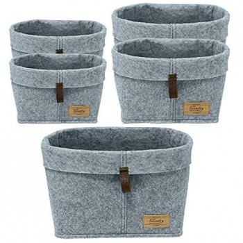 Paniers scandinaves en feutre Feli gris – Kit 5 pièces (S, M, L)