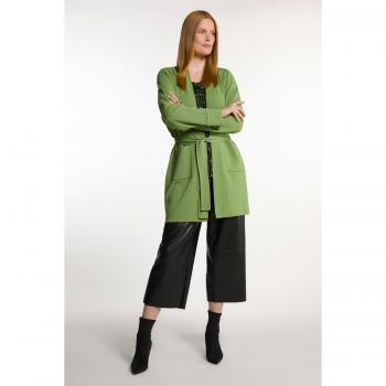 Cardigan Verde a Costine con Cintura e Scollo a V, Donna, Taglia 52/54, Viscosa/Poliestere