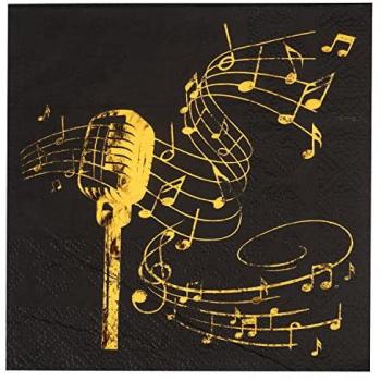 Serviettes de Table Jetables Cocktail Musique Noir 25cm