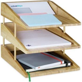 Porte-documents en bambou 3 cases empilables