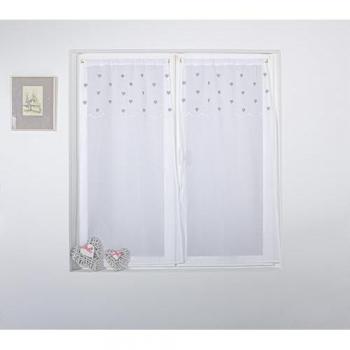 Voile d’appoint gris clair, bord orné de petits coeurs, 60x120 cm