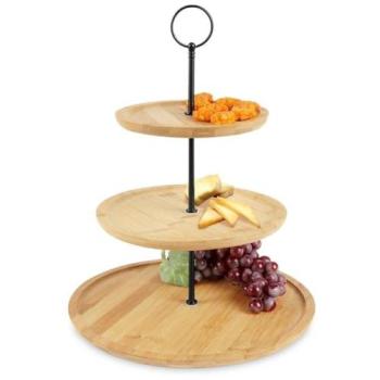 Plateau de Service en Bambou à Trois Niveaux pour Snacks