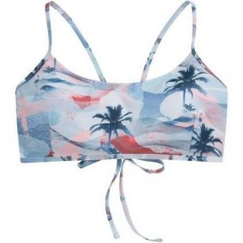 Top Bikini Donna con Laccetti e Palme Blu/Bianco 6 UK