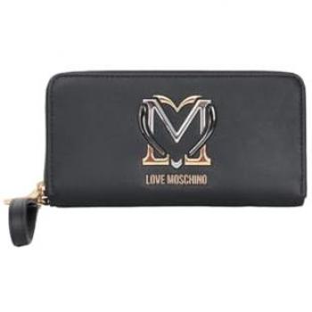 Portafoglio nero Love Moschino da donna con logo metallico