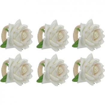 Handcrafted Silk Rose Napkin Rings Set