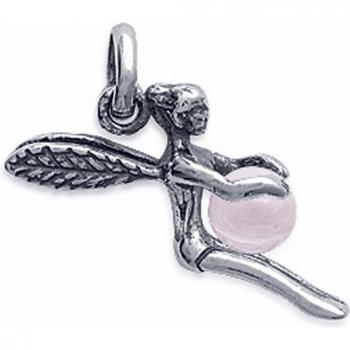 Pendentif Argent 'Fée Clochette' quartz rose argenté
