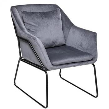 Fauteuil de salon en velours gris galet avec structure en fer