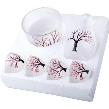 Set de Sake Esmerilado con Copas Decoradas
