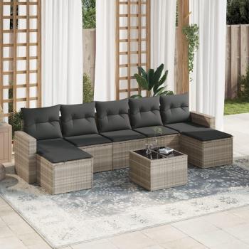 VidaXL Set de sofás de jardín 8 pzas y cojines ratán sintético gris