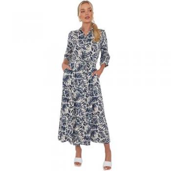 Sunshine Navy Leaf Maxi Shirt Dress – Size 16