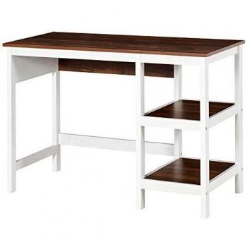 Scrivania PC con 2 Mensole in Legno, Arredamento Casa e Studio 110x48x76.2cm, Noce e Bianco
