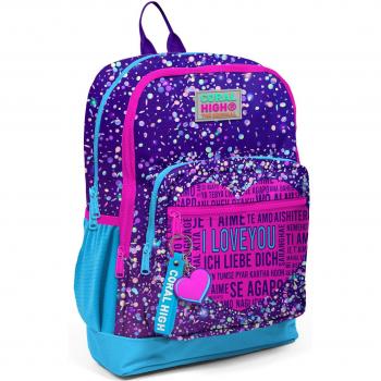 Coral Kids Multi‑Compartment Backpack with Heart Design – Purple, Blue & Pink