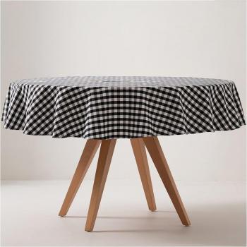 Mantel redondo antimanchas vichy negro Gamusi