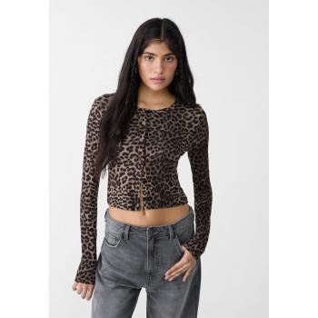 Stradivarius Leopardenmuster Shirt mit Knopfdetails XS
