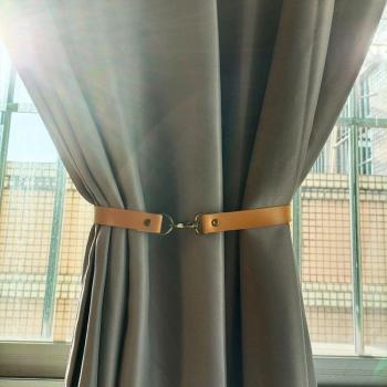 Curtain Tieback Clip with Leather and Cotton Rope Strap