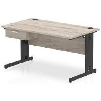 Impulse 1400 × 800 mm Straight Desk – Grey Oak Surface, Black Cable Management System