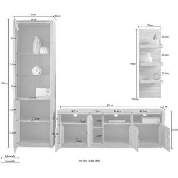 Wohnwand “Silkeborg” – 3‑Stück-Set, teilmassives Holz in Beige