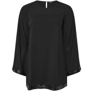 Tunique Noire Évasée avec Panneau de Sequins Yours Curve