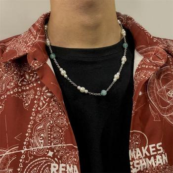 Chaîne de fête en métal et jade bicolore pour hommes