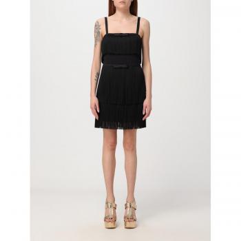 ELISABETTA FRANCHI Women's Regular Fit Black Fringe Dress M/42